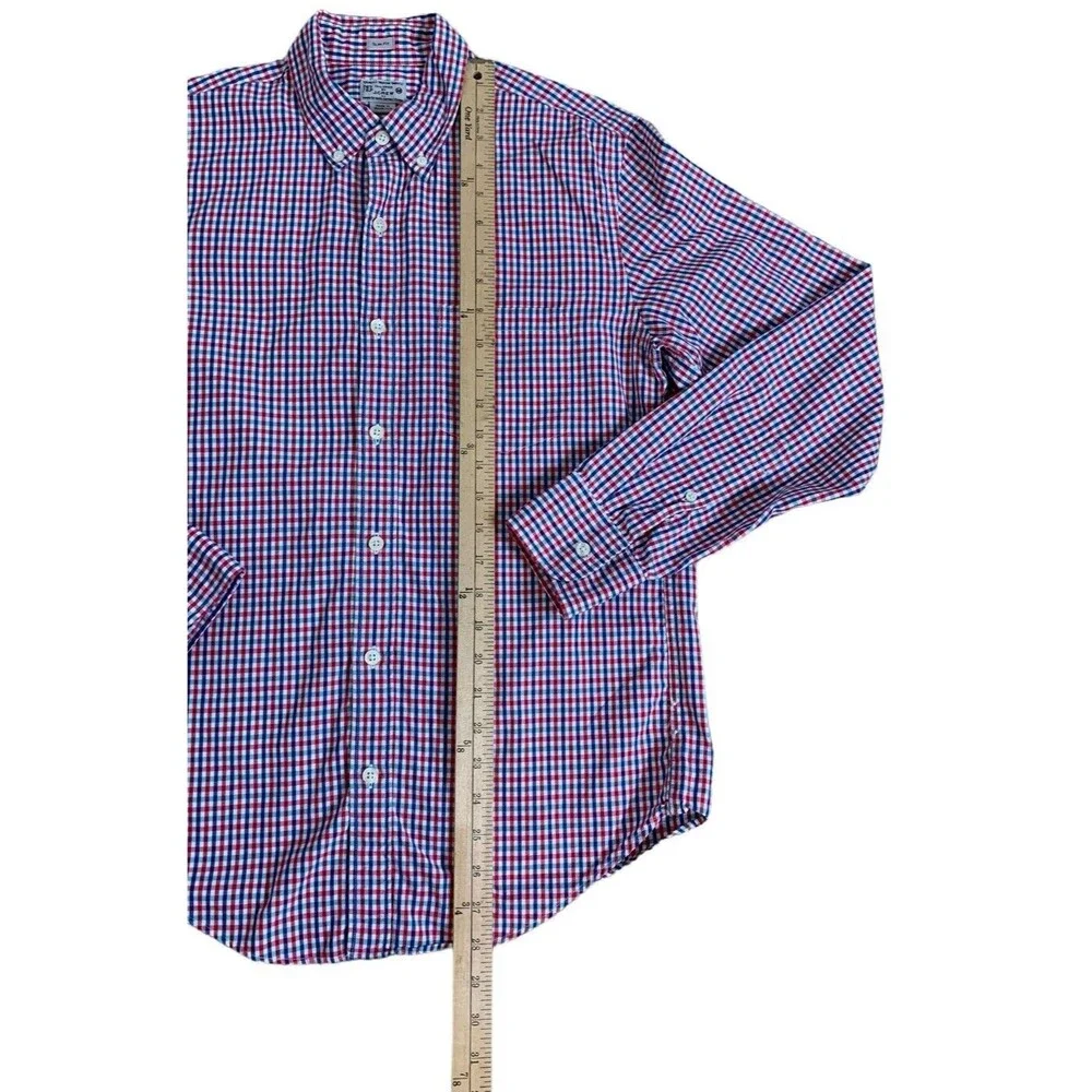 Tailored by J. Crew Slim Fit Casual Button Down Shirt Men's Med Red Blue Plaid
